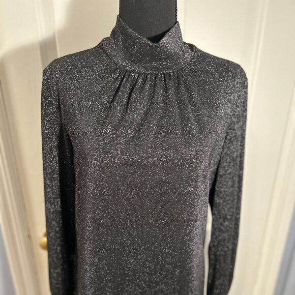 Trina Turk Black Mischel Glinted Mock Turtle Neck, Size Large - Picture 1 of 11